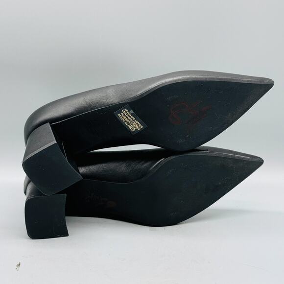 AGL Shoes Womens 8 Black Leather Pumps Pointed Toe Slip On Classic Block Heel - Picture 8 of 11